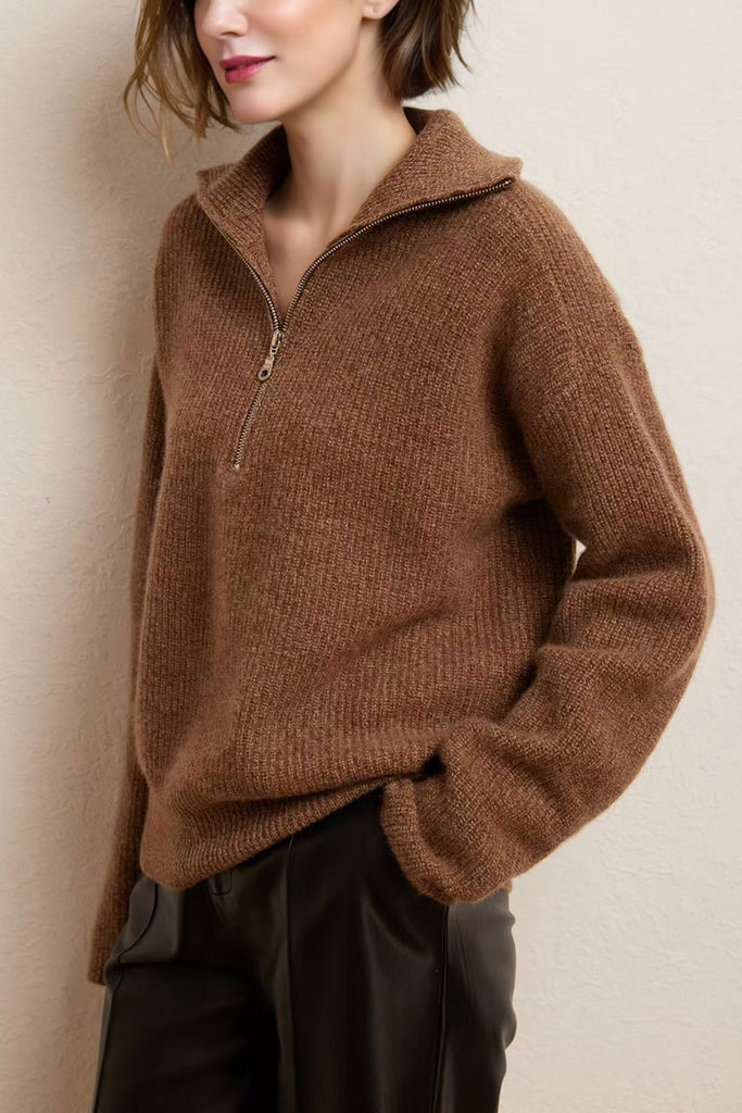 Cozy Cashmere Half Zip Turtleneck Pullover Sweater  Fibflx