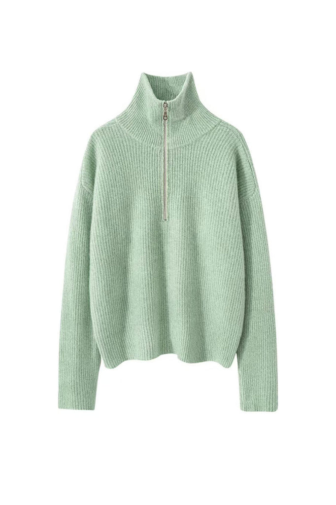 Cozy Cashmere Half Zip Turtleneck Pullover Sweater  Fibflx