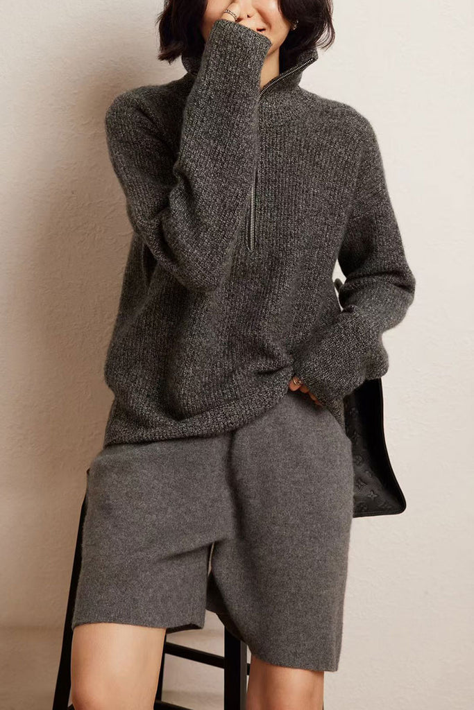 Cozy Cashmere Half Zip Turtleneck Pullover Sweater  Fibflx