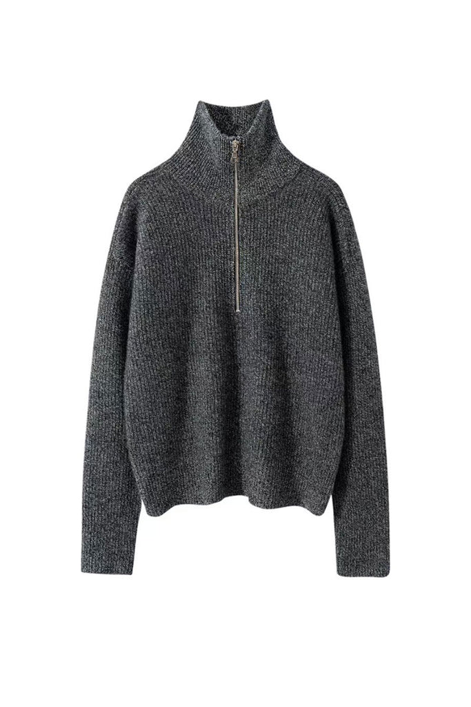 Cozy Cashmere Half Zip Turtleneck Pullover Sweater  Fibflx