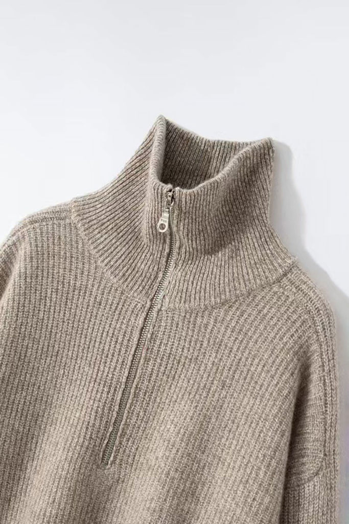 Cozy Cashmere Half Zip Turtleneck Pullover Sweater  Fibflx