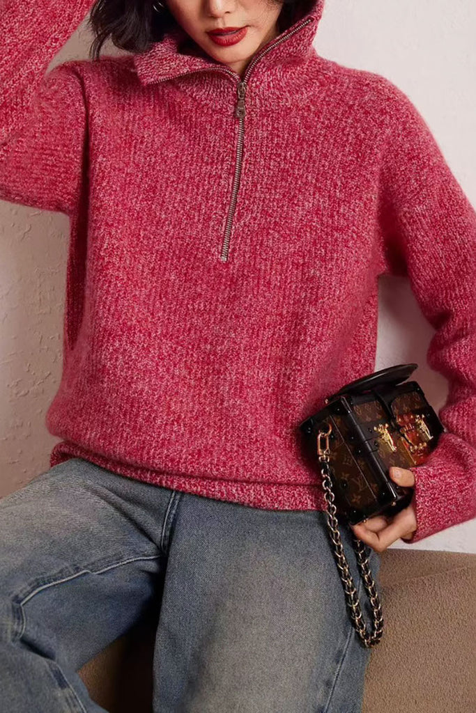 Cozy Cashmere Half Zip Turtleneck Pullover Sweater  Fibflx