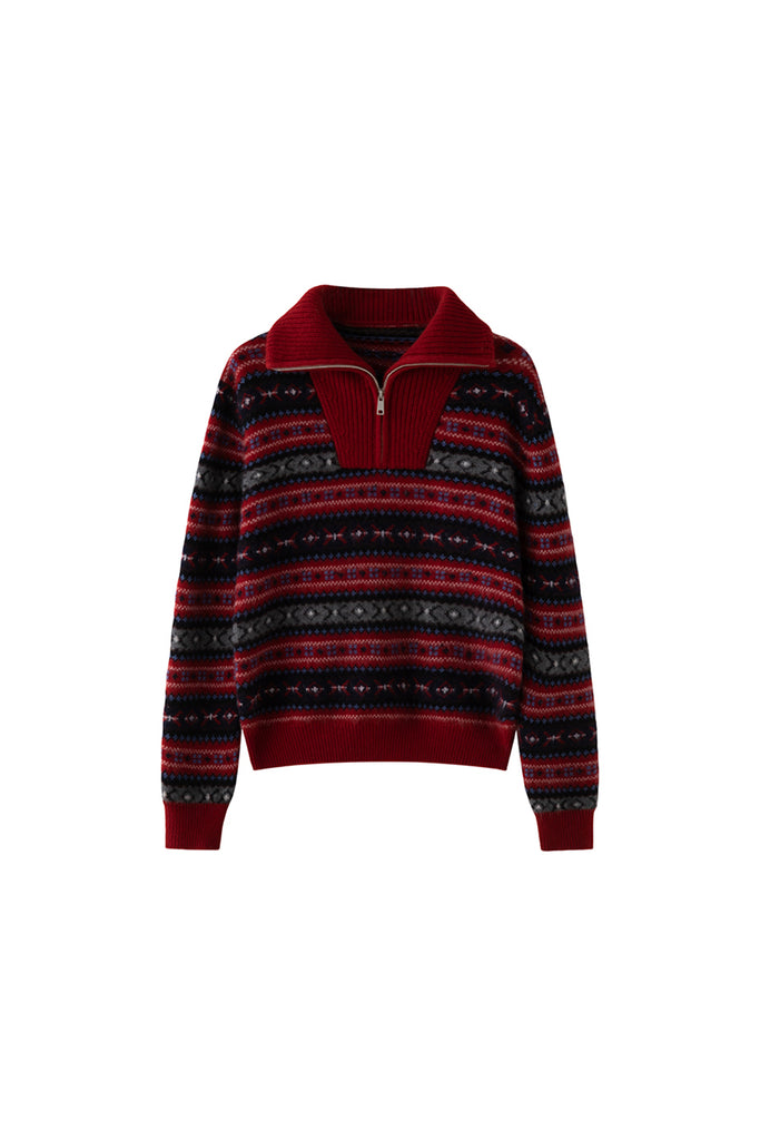 Chunky Cashmere-Merino Fair Isle Quarter-Zip Sweater  Fibflx