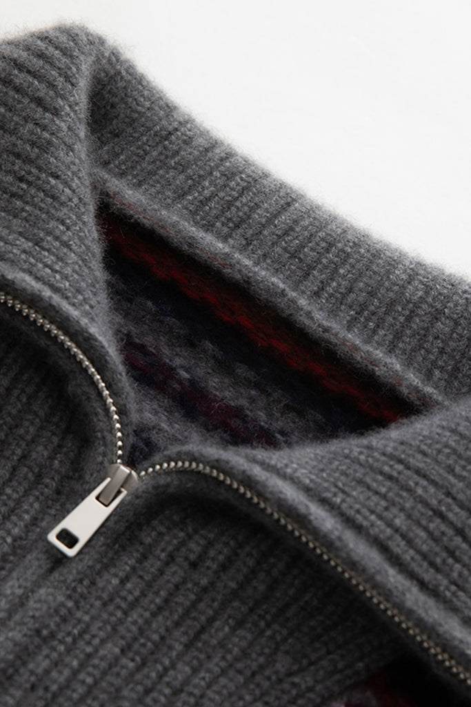 Chunky Cashmere-Merino Fair Isle Quarter-Zip Sweater  Fibflx