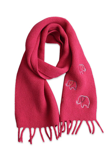 Fibflx Women's Chunky Merino Wool Fringe Scarf with Elephant Outline