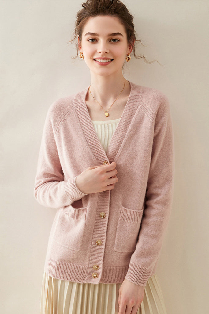 Chunky Pure Cashmere V-Neck Cardigan  Fibflx