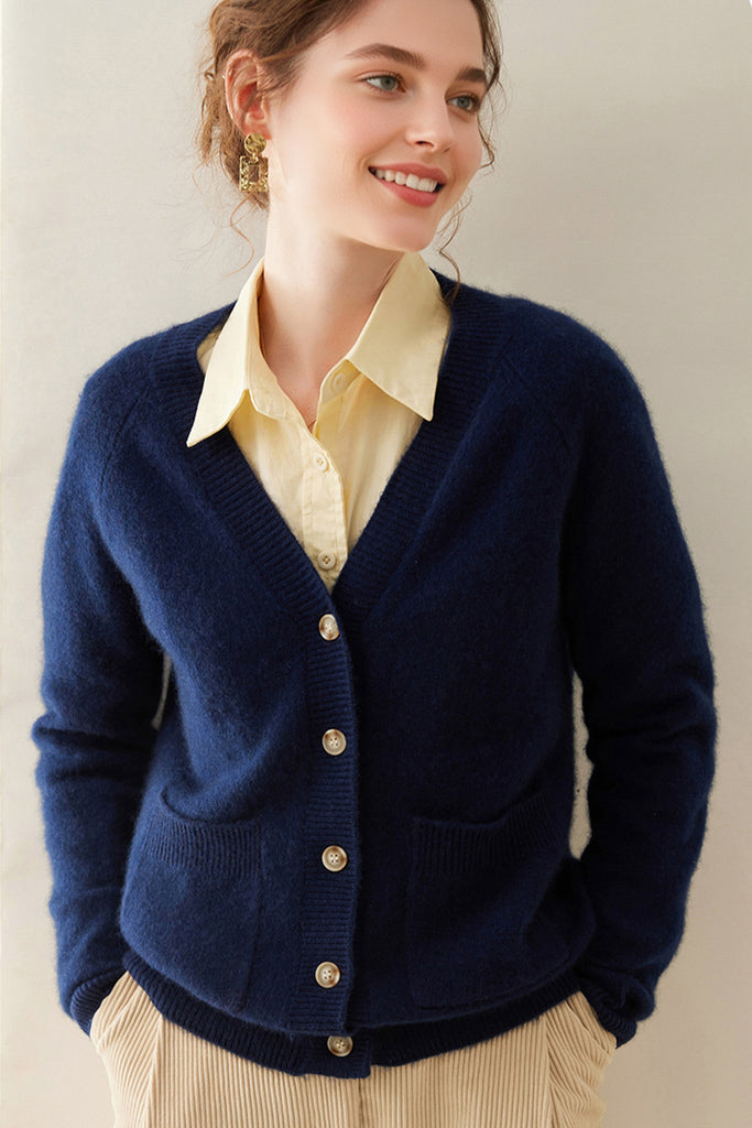 Chunky Pure Cashmere V-Neck Cardigan  Fibflx