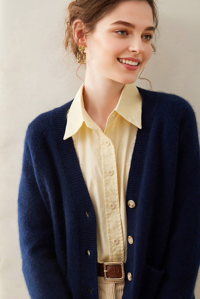 Chunky Pure Cashmere V-Neck Cardigan  Fibflx