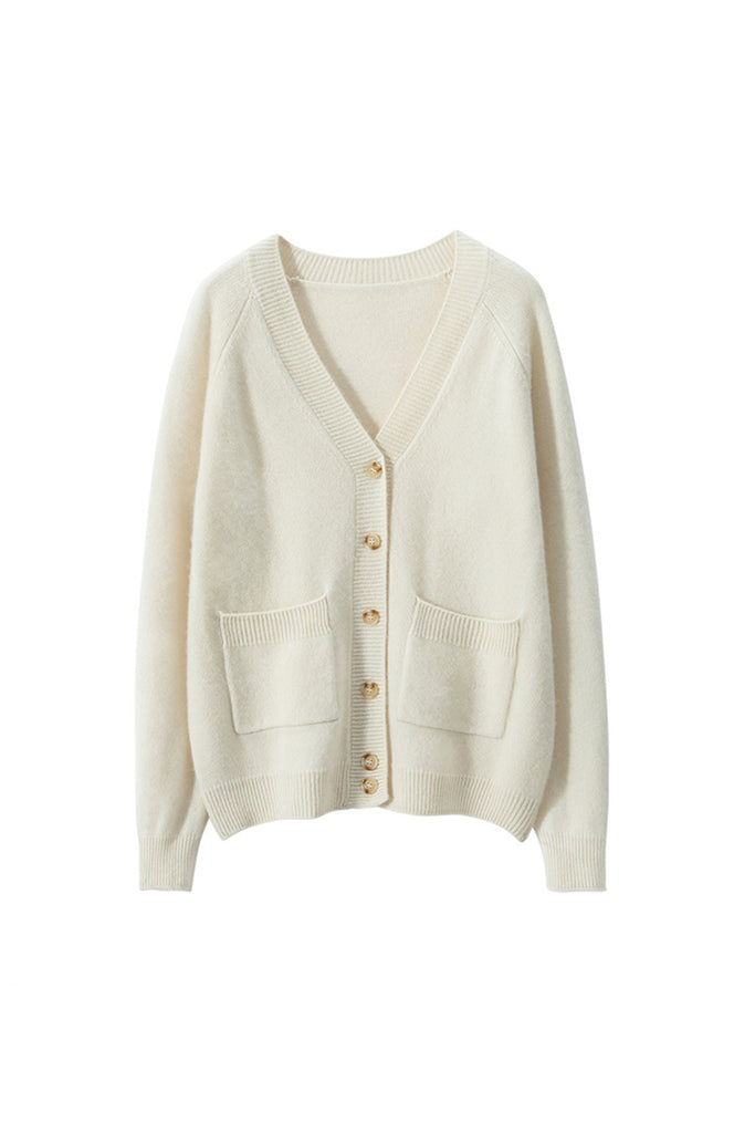 Chunky Pure Cashmere V-Neck Cardigan  Fibflx