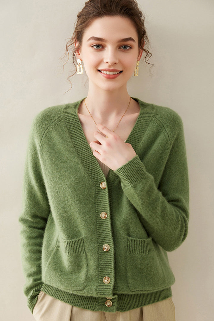 Chunky Pure Cashmere V-Neck Cardigan  Fibflx
