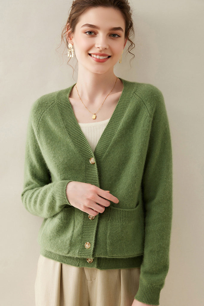 Chunky Pure Cashmere V-Neck Cardigan  Fibflx