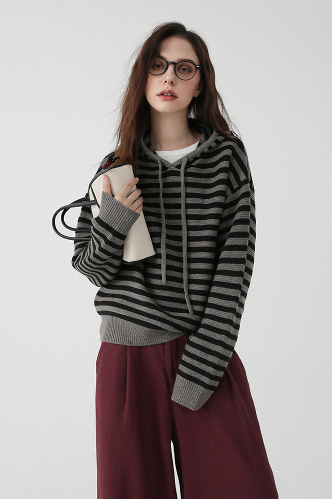 Chunky Striped Wool-Blend Sweater Hoodie - Fibflx