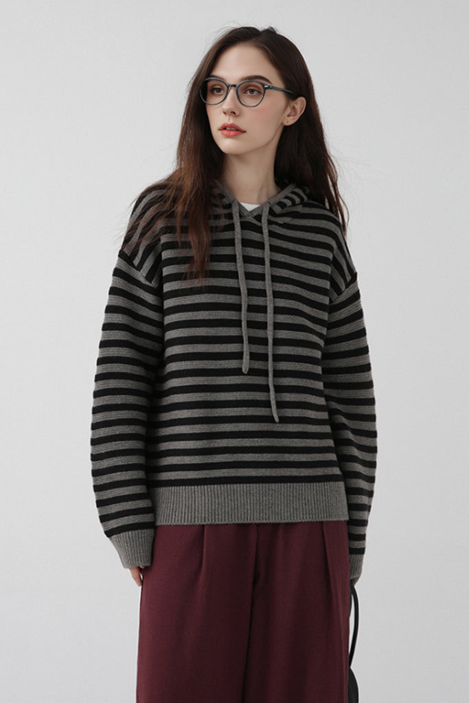 Chunky Striped Wool Sweater Hoodie  Fibflx