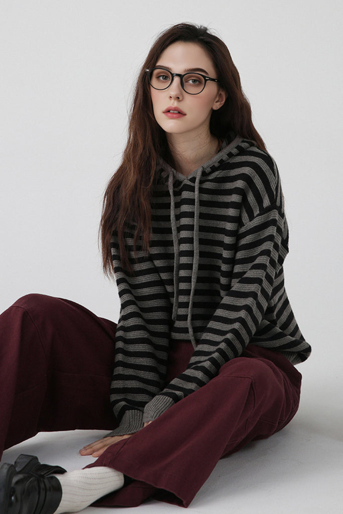 Chunky Striped Wool Sweater Hoodie  Fibflx