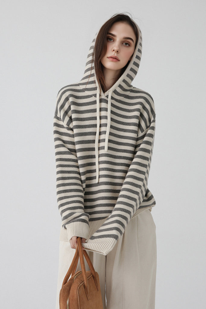 Chunky Striped Wool Sweater Hoodie  Fibflx