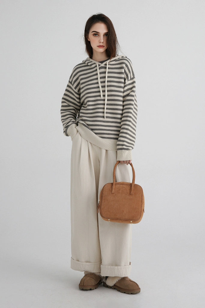 Chunky Striped Wool Sweater Hoodie  Fibflx