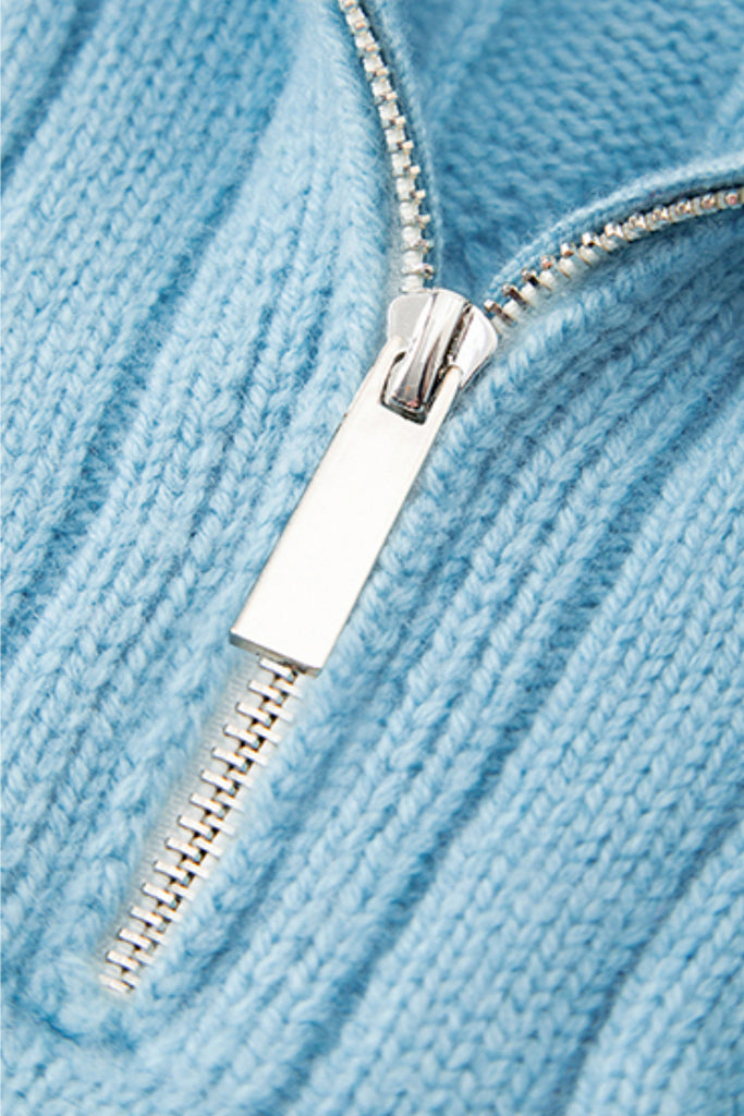 Chunky Wool Cashmere Cable Knit Half-Zip Mock-Neck Sweater  Fibflx