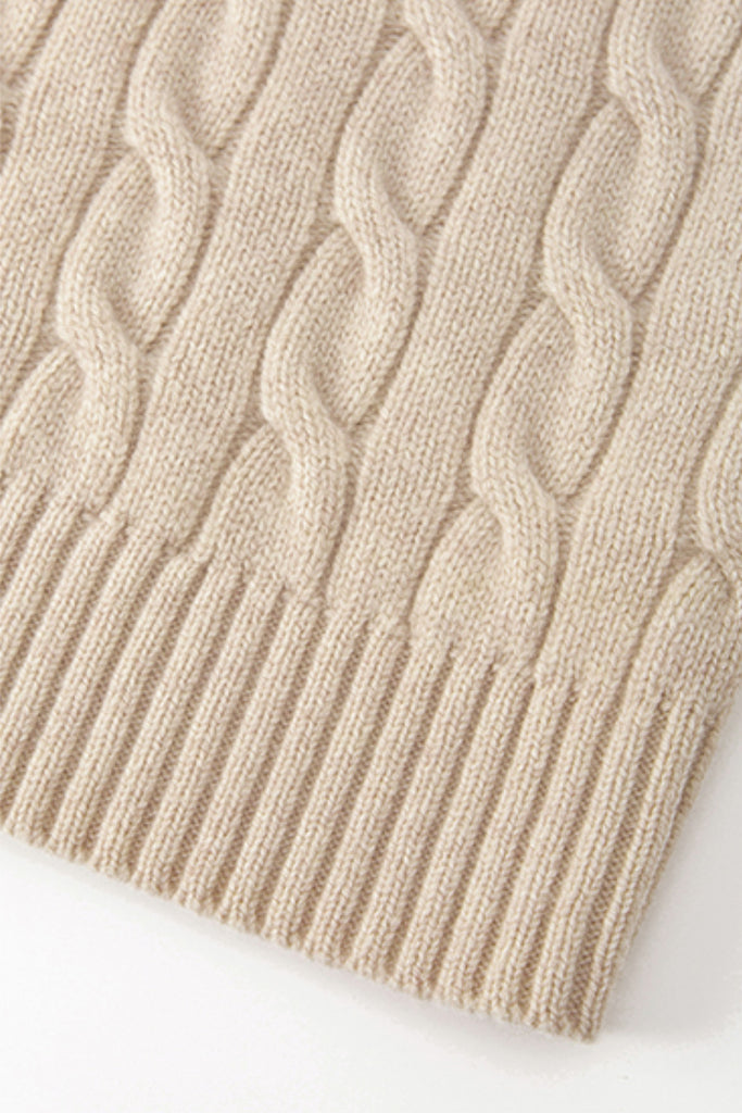Chunky Wool Cashmere Cable Knit Half-Zip Mock-Neck Sweater  Fibflx
