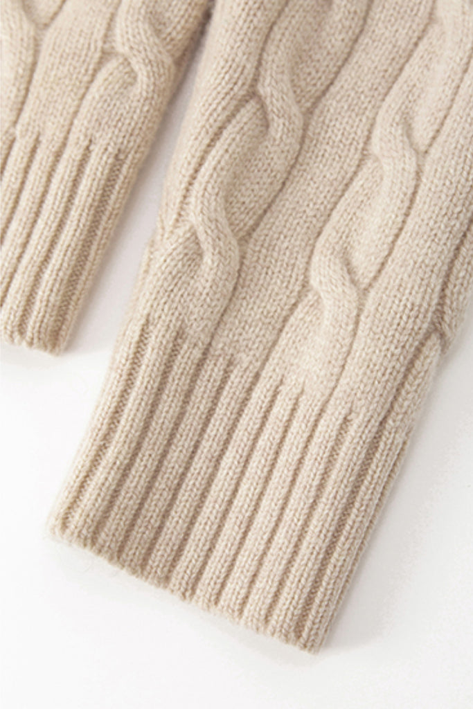 Chunky Wool Cashmere Cable Knit Half-Zip Mock-Neck Sweater  Fibflx