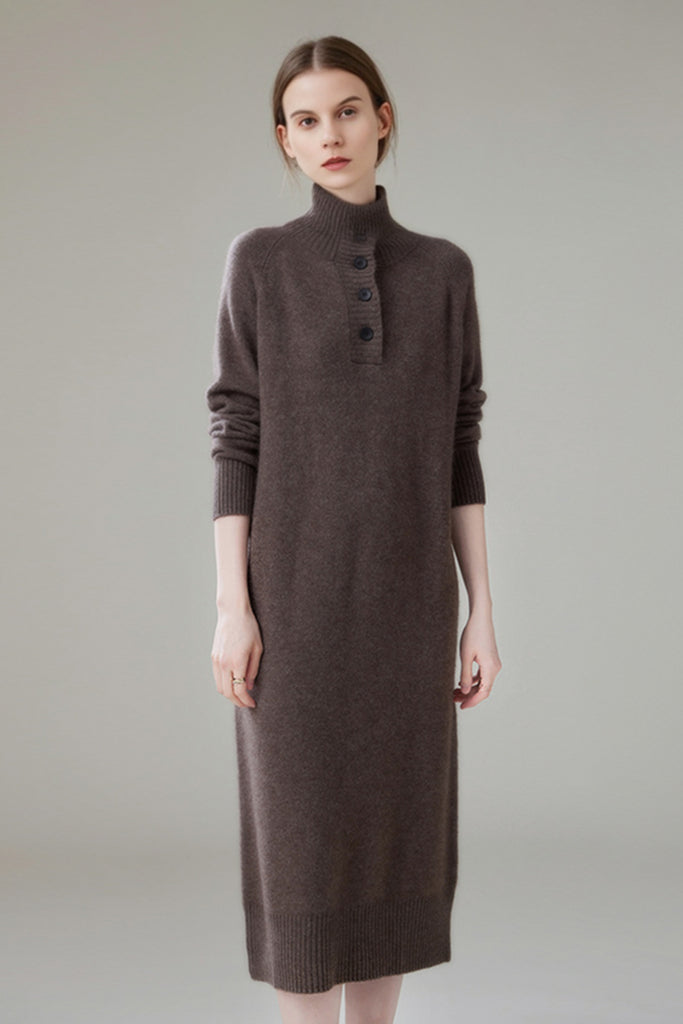 Chunky Wool Long Sleeve Turtleneck Maxi Sweater Dress  Fibflx