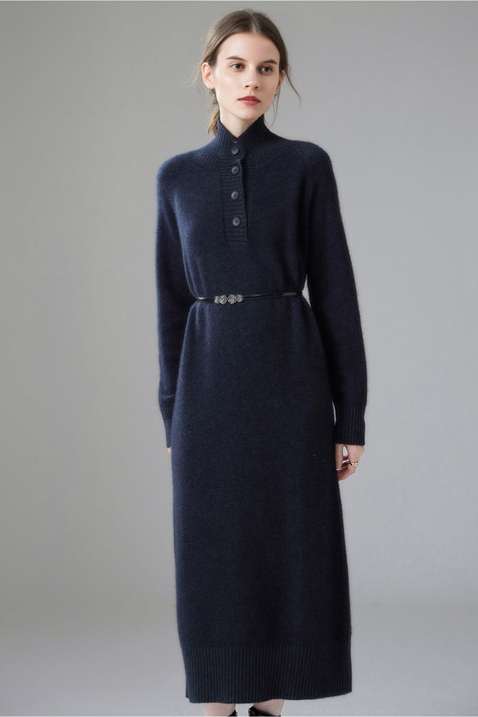 Chunky Wool Long Sleeve Turtleneck Maxi Sweater Dress  Fibflx