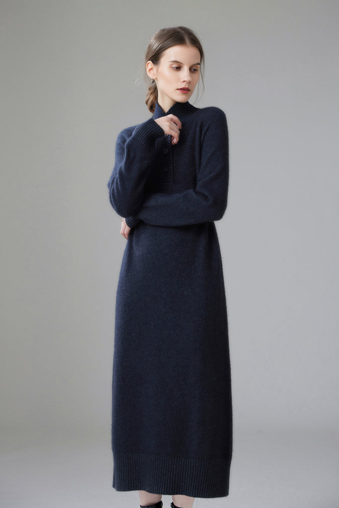 Chunky Wool Long Sleeve Turtleneck Maxi Sweater Dress  Fibflx