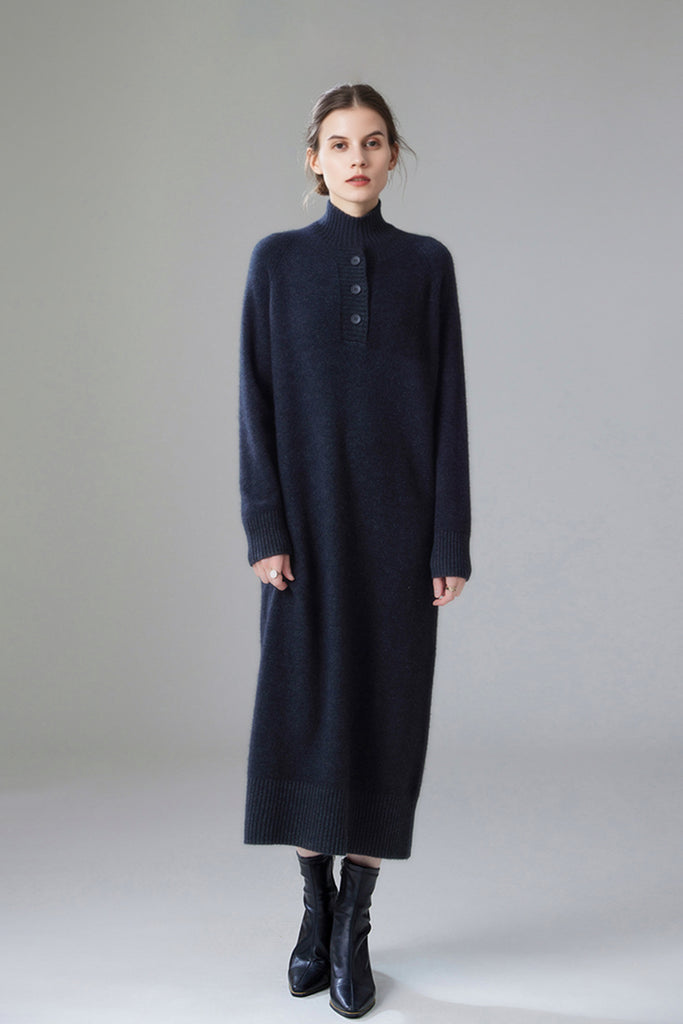 Chunky Wool Long Sleeve Turtleneck Maxi Sweater Dress  Fibflx