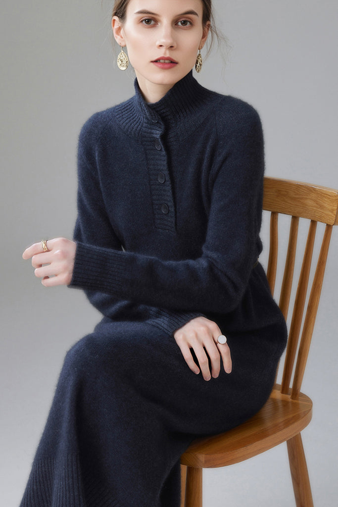 Chunky Wool Long Sleeve Turtleneck Maxi Sweater Dress  Fibflx