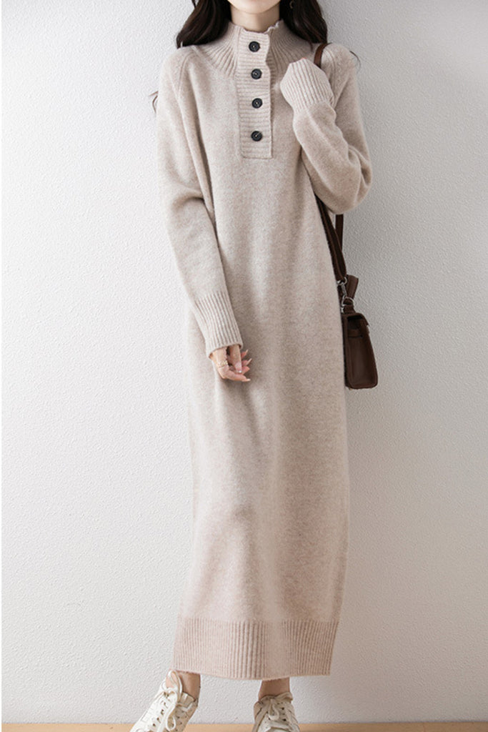 Chunky Wool Long Sleeve Turtleneck Maxi Sweater Dress  Fibflx
