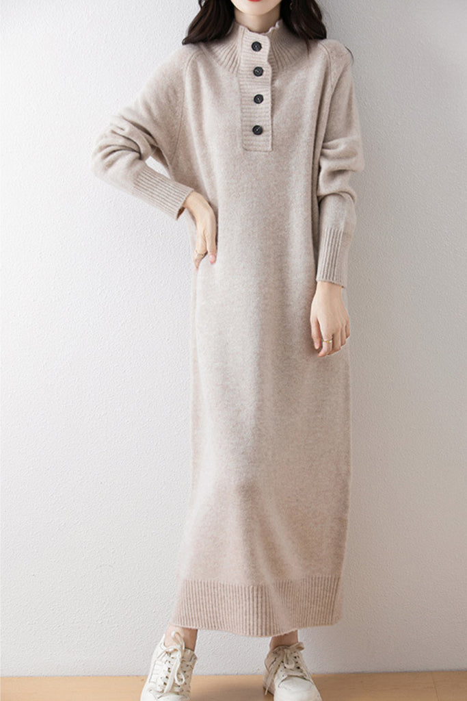 Chunky Wool Long Sleeve Turtleneck Maxi Sweater Dress  Fibflx