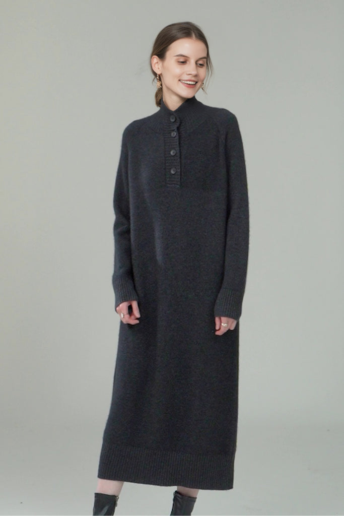 Chunky Wool Long Sleeve Turtleneck Maxi Sweater Dress  Fibflx