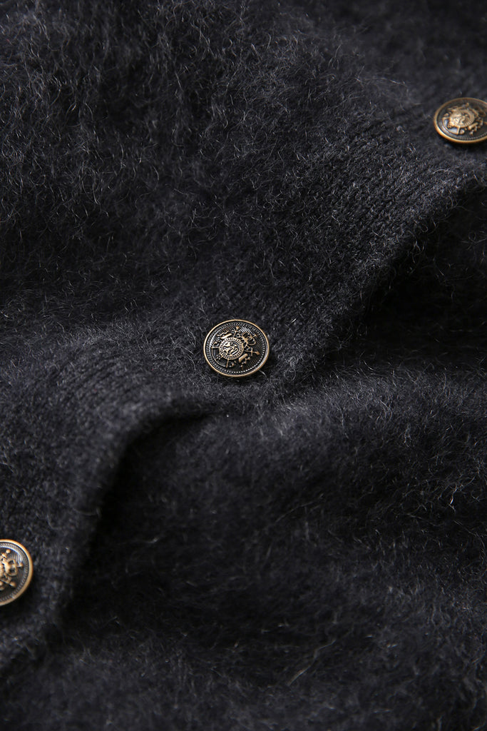 Classic Brushed Cashmere Crewneck Cardigan in Grey  Fibflx