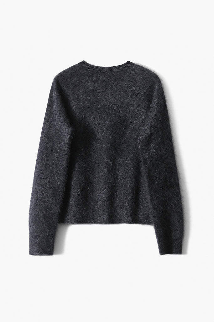 Classic Brushed Cashmere Crewneck Cardigan in Grey  Fibflx