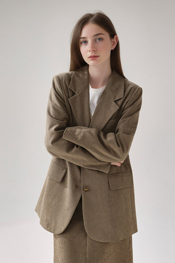 Fibflx Women's Classic Corduroy Single Breasted Lapel Blazer