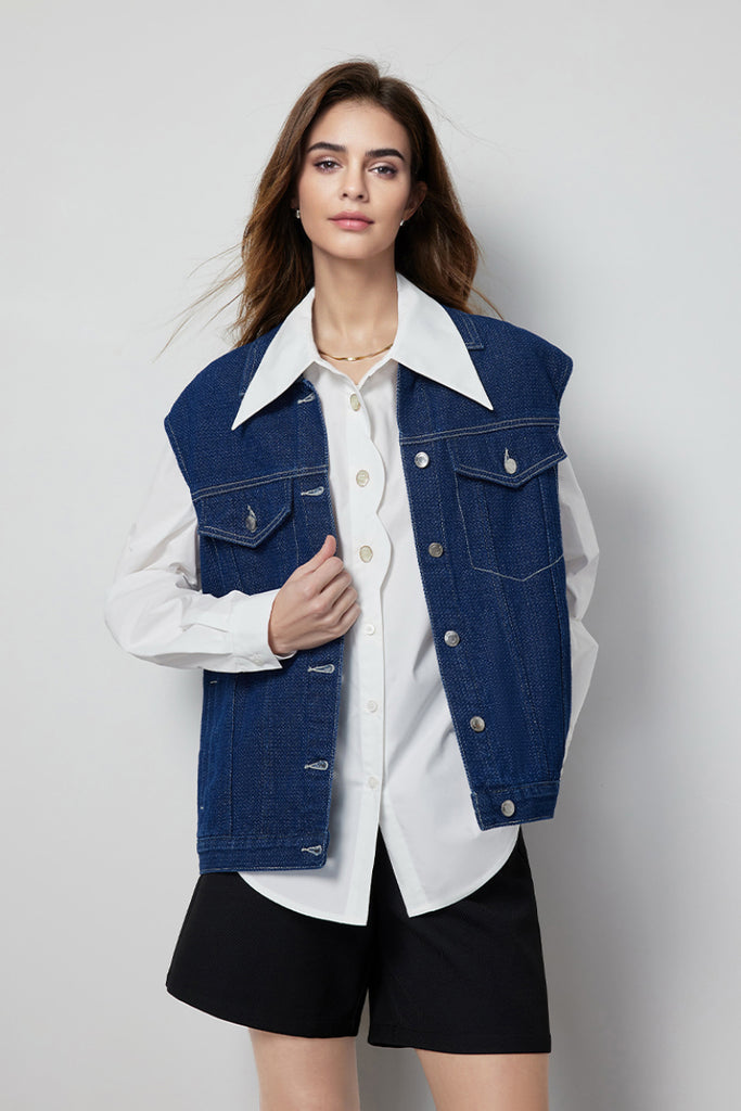 Fibflx Women's Classic Denim Button-Up Vest