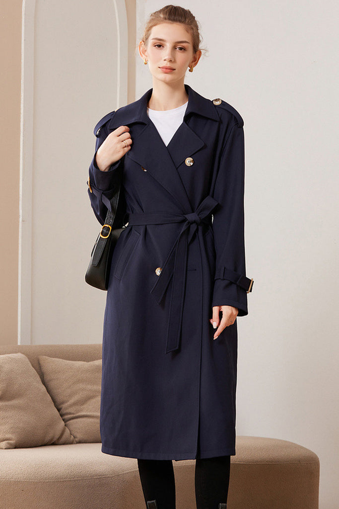 Classic Double-Breasted Belted Trench Coat  Fibflx
