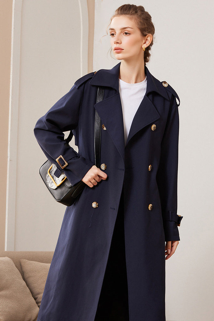 Classic Double-Breasted Belted Trench Coat  Fibflx