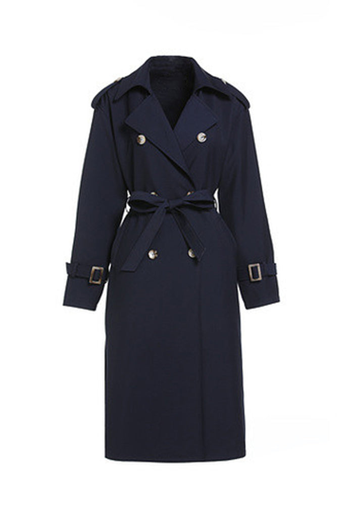 Classic Double-Breasted Belted Trench Coat  Fibflx