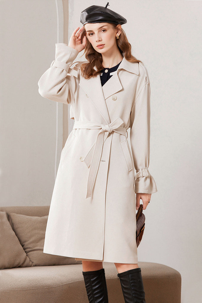 Classic Double-Breasted Belted Trench Coat  Fibflx
