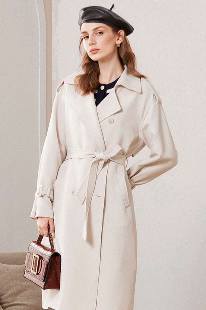 Classic Double-Breasted Belted Trench Coat  Fibflx