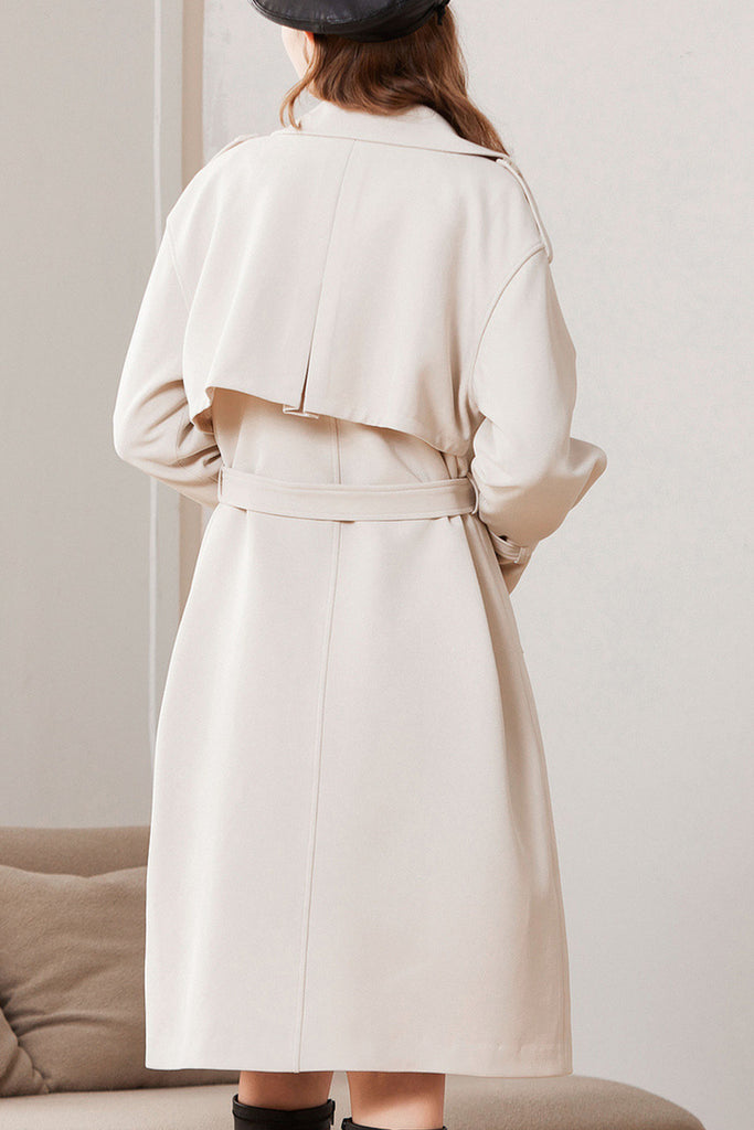Classic Double-Breasted Belted Trench Coat  Fibflx