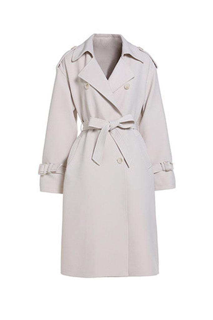 Classic Double-Breasted Belted Trench Coat  Fibflx