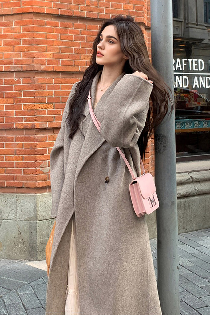Classic Double Breasted Double Faced Long Yak-Cashmere Coat  Fibflx