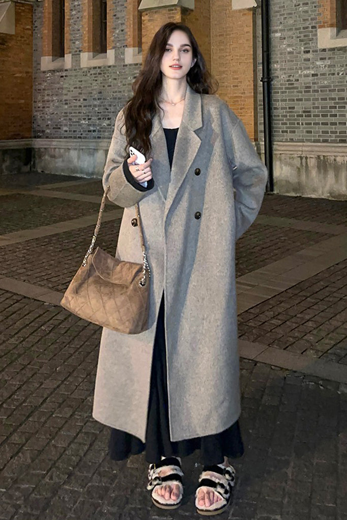 Classic Double Breasted Double Faced Long Yak-Cashmere Coat  Fibflx
