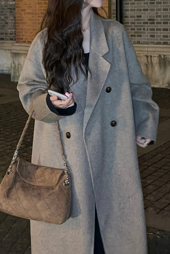 Classic Double Breasted Double Faced Long Yak-Cashmere Coat  Fibflx