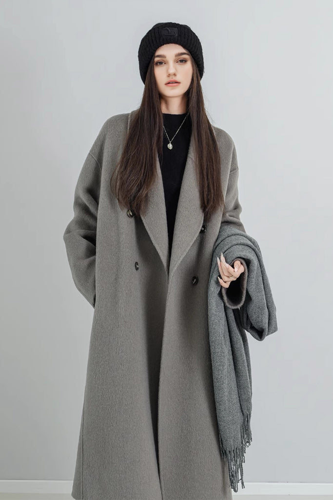 Classic Double Breasted Double Faced Long Yak-Cashmere Coat  Fibflx