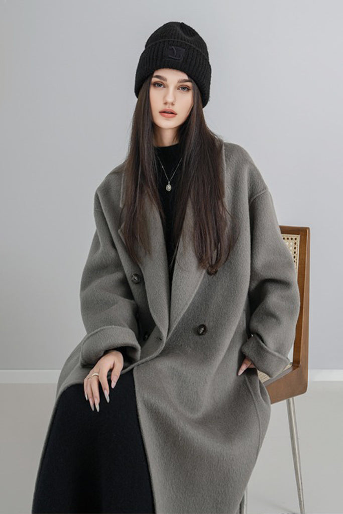 Classic Double Breasted Double Faced Long Yak-Cashmere Coat  Fibflx