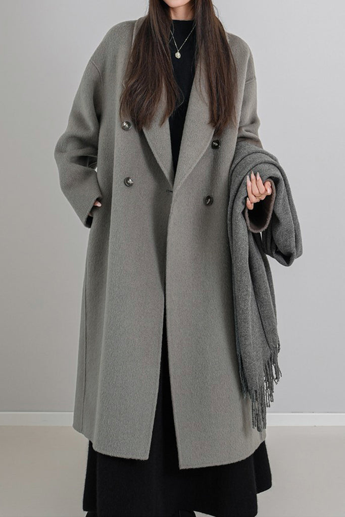 Classic Double Breasted Double Faced Long Yak-Cashmere Coat  Fibflx