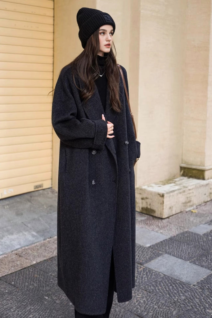 Classic Double Breasted Double Faced Long Yak-Cashmere Coat  Fibflx