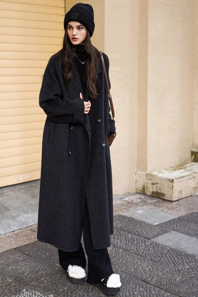 Classic Double Breasted Double Faced Long Yak-Cashmere Coat  Fibflx